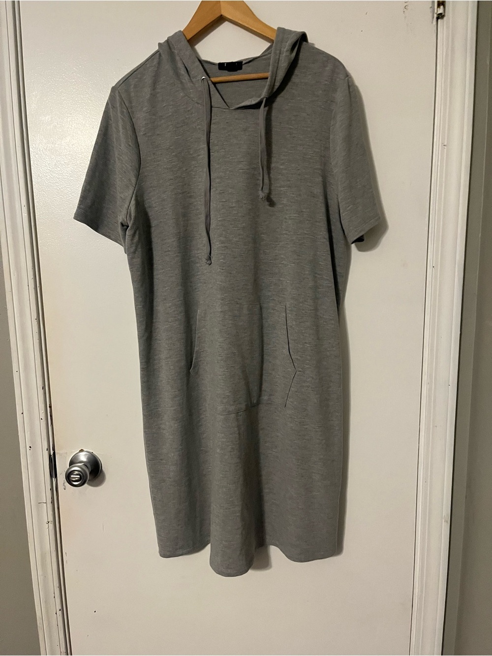 Tacera Gray Short‑Sleeve Hooded T‑Shirt Dress